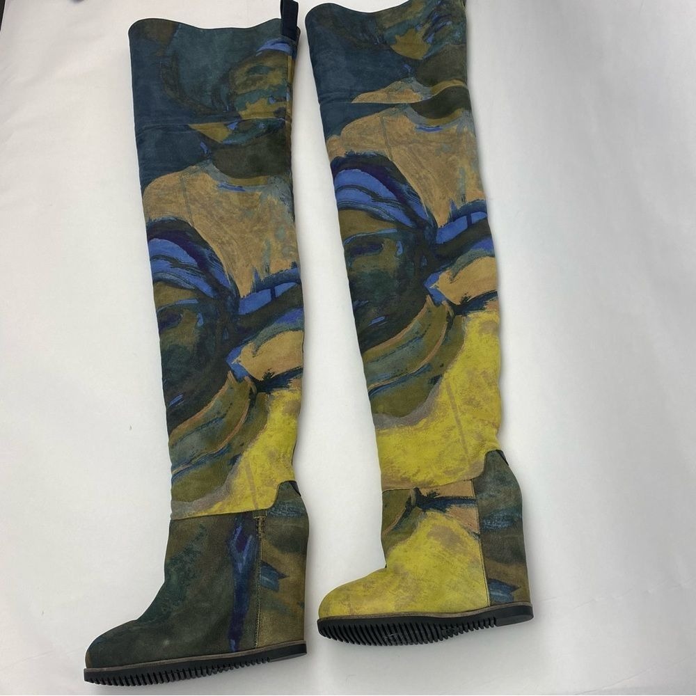 UGG x Tschabalala Self Over-the-Knee Suede Wedge Boots Blue Yellow Portrait - Picture 7 of 15